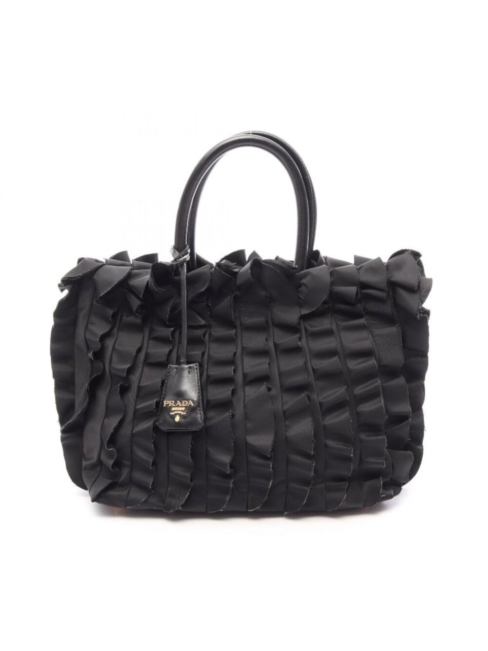 Prada Tote Frill Black Nylon Leather Handbag